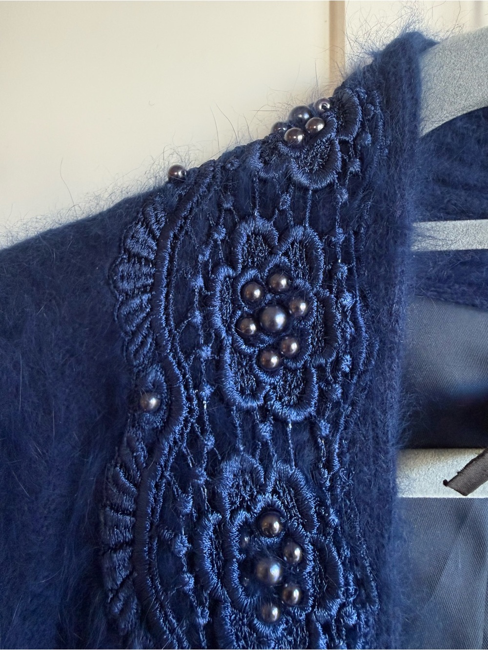 Vintage 80s Rosa Surk Young Cobalt Blue Angora Beaded Long Cardigan | Free Size - Picture 8 of 12